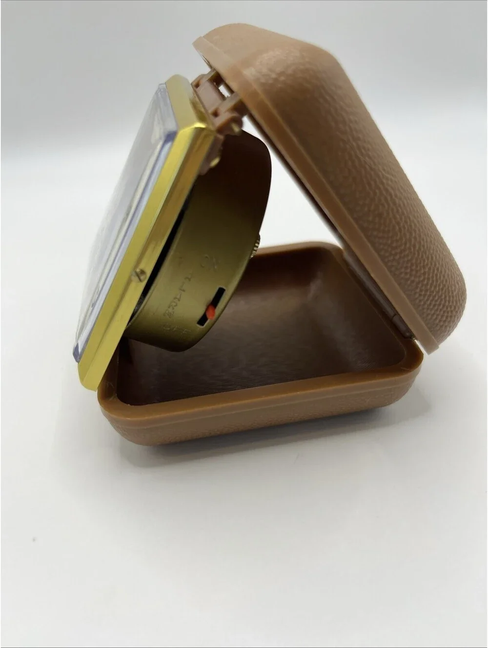 Westclox Folding Travel Alarm Clock Vintage Brown Clamshell In Box Works 3114.2